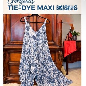 Japna Blue and White Tie-Dye Maxi Jumpsuit size small